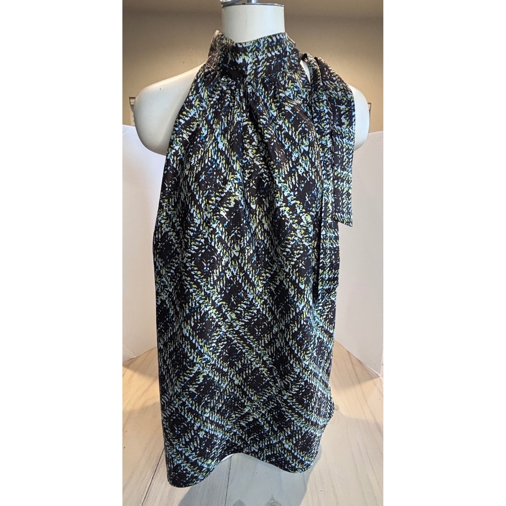 Lane Bryant Women 22 Halter Top Abstract Print High Tie Neck Sleeveless Blouse